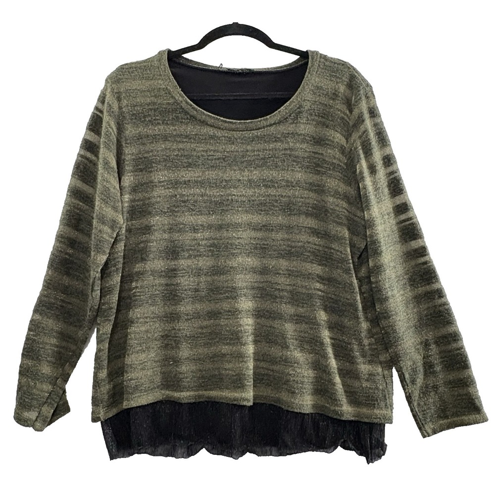 MADE IN ITALY Women Pullover Sweater Wool Blend Sz L Green Long Sleeve 27-8